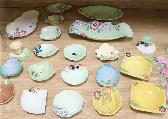 Carlton Ware flower and leaf moulded dishes, wall pockets, chambersticks etc. Some Australian design.